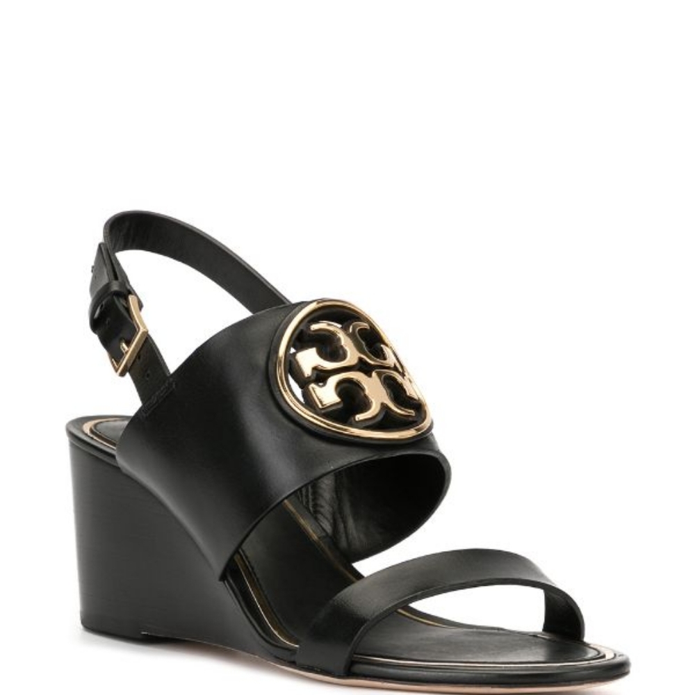 Tory Burch Leather Black Wedge Sandals size 6